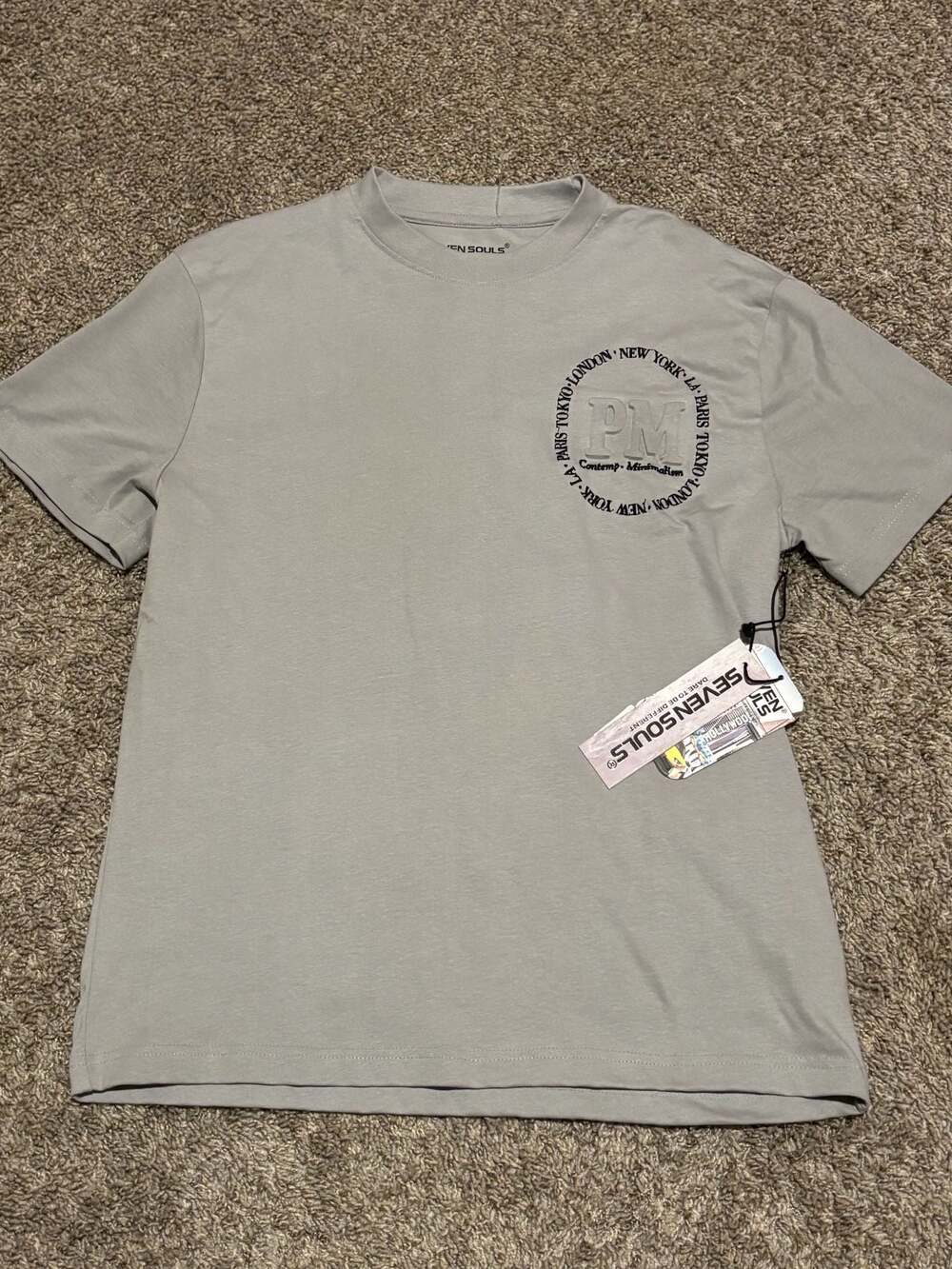 Seven Souls Men's PM Contemp Minimalism Graphic Crew Neck T-Shirt Grey